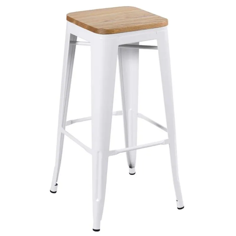 Banqueta Alta Iron Tolix Com Assento De Madeira 76 Cm Industrial Bancada Bar Cozinha