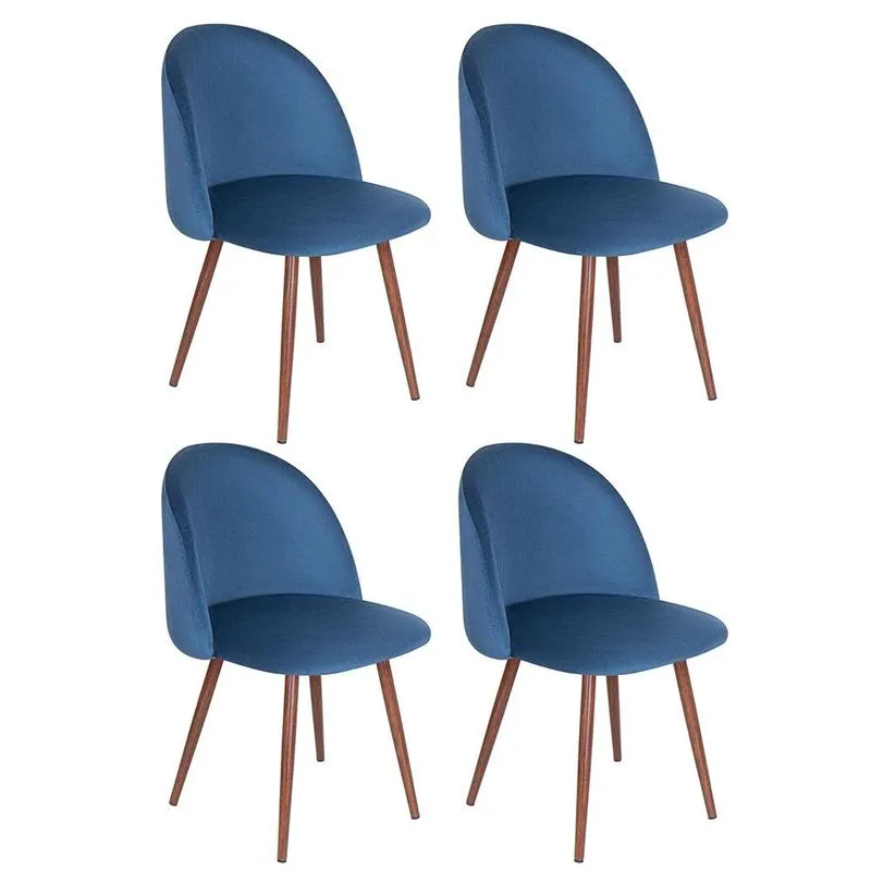 Kit 4 cadeiras jantar estofada Maite Sedona veludo Azul