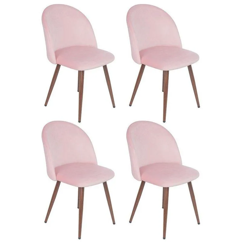 Kit 4 Cadeiras Jantar Estofada Maite Sedona Veludo Rosa Light