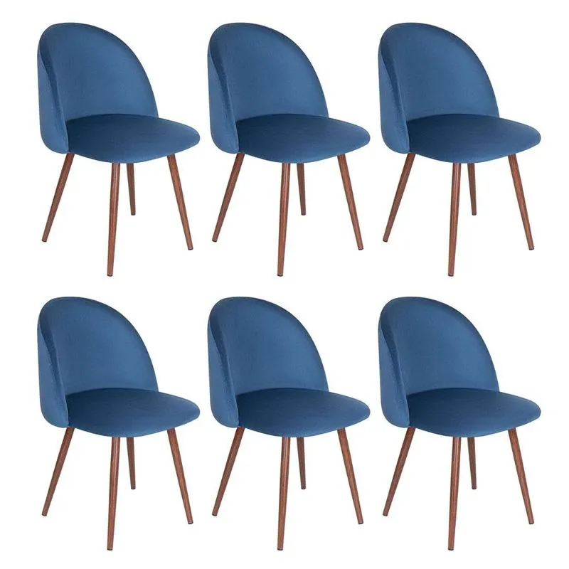 Kit 6 cadeiras jantar estofada Maite Sedona veludo Azul
