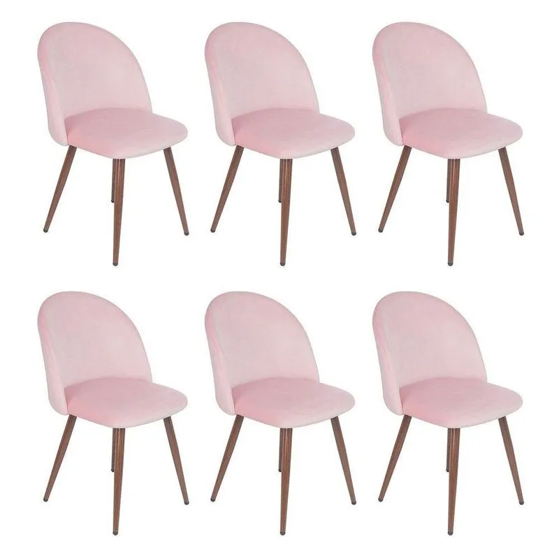 Kit 6 Cadeiras Jantar Estofada Maite Sedona Veludo Rosa Light