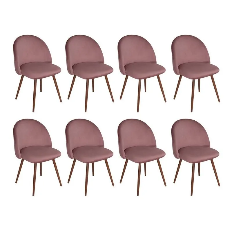 Kit 8 cadeiras jantar estofada Maite Sedona veludo Rosa claro