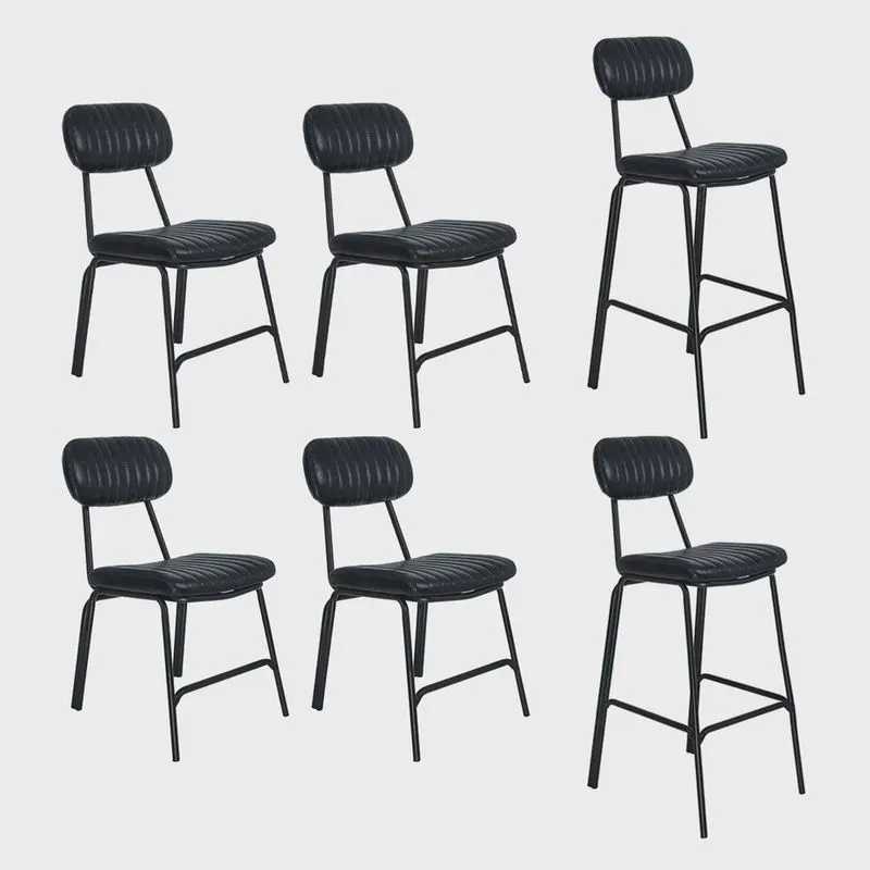 Kit 4 cadeiras + 2 banquetas estofadas industrial Loft Vintage Boston Preto