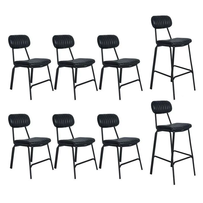 Kit 6 Cadeiras + 2 Banquetas Estofadas Industrial Loft Vintage Boston Preto