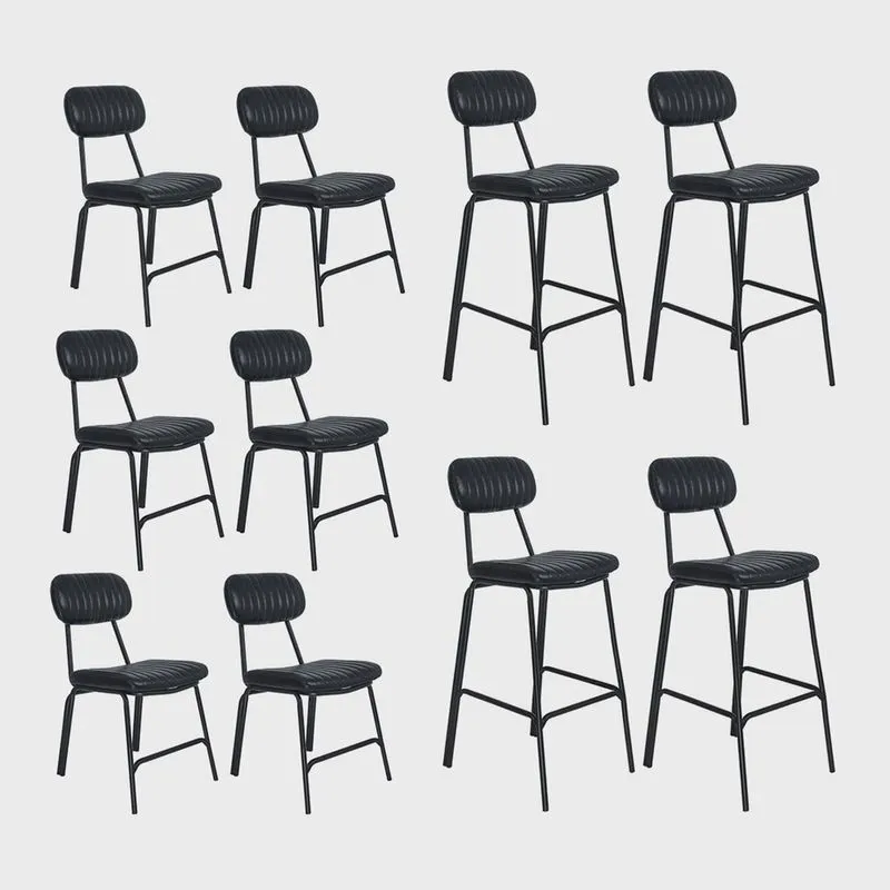 Kit 6 cadeiras + 4 banquetas estofadas industrial Loft Vintage Boston Preto