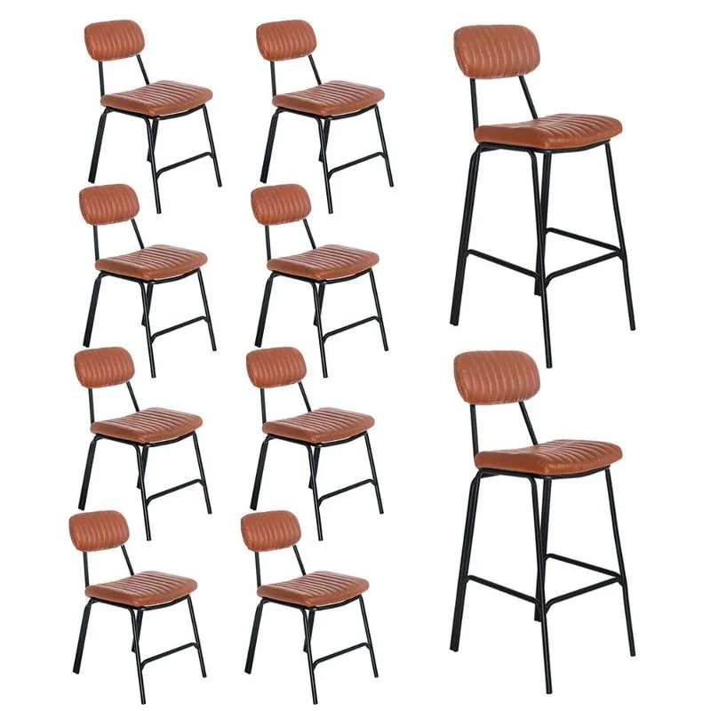 Kit 8 cadeiras + 2 banquetas estofadas industrial Loft Vintage Boston Marrom caramelo