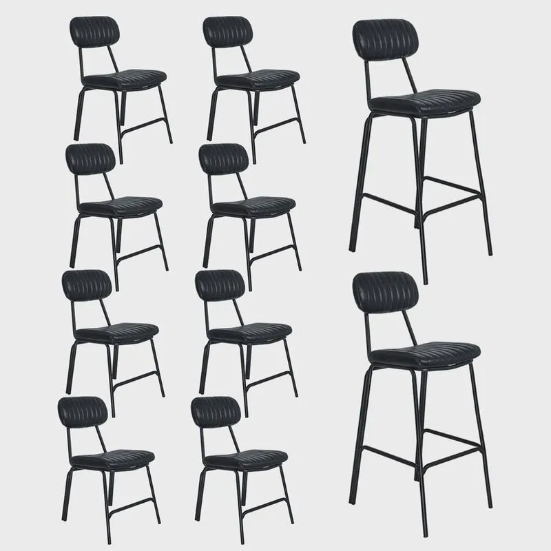 Kit 8 cadeiras + 2 banquetas estofadas industrial Loft Vintage Boston Preto