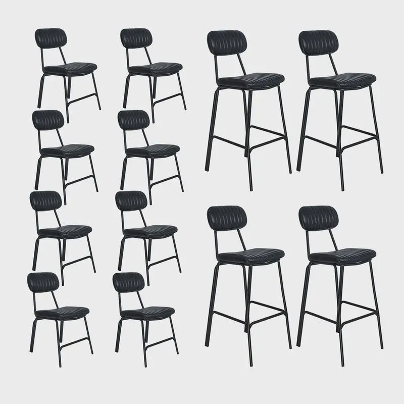 Kit 8 cadeiras + 4 banquetas estofadas industrial Loft Vintage Boston Preto