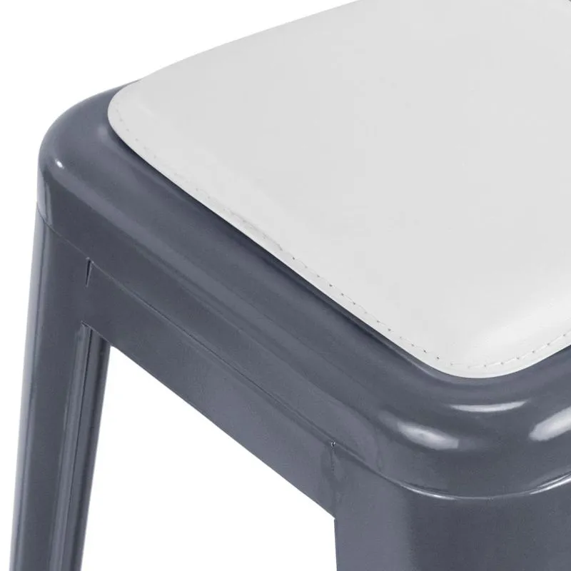 Banqueta baixa Iron Tolix 45 cm design industrial com almofada Cinza escuro com almofada branca