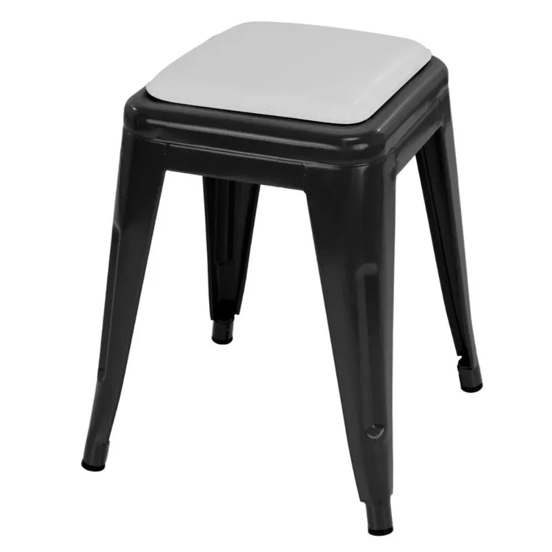 Banqueta baixa Iron Tolix 45 cm design industrial com almofada Preto com almofada branca