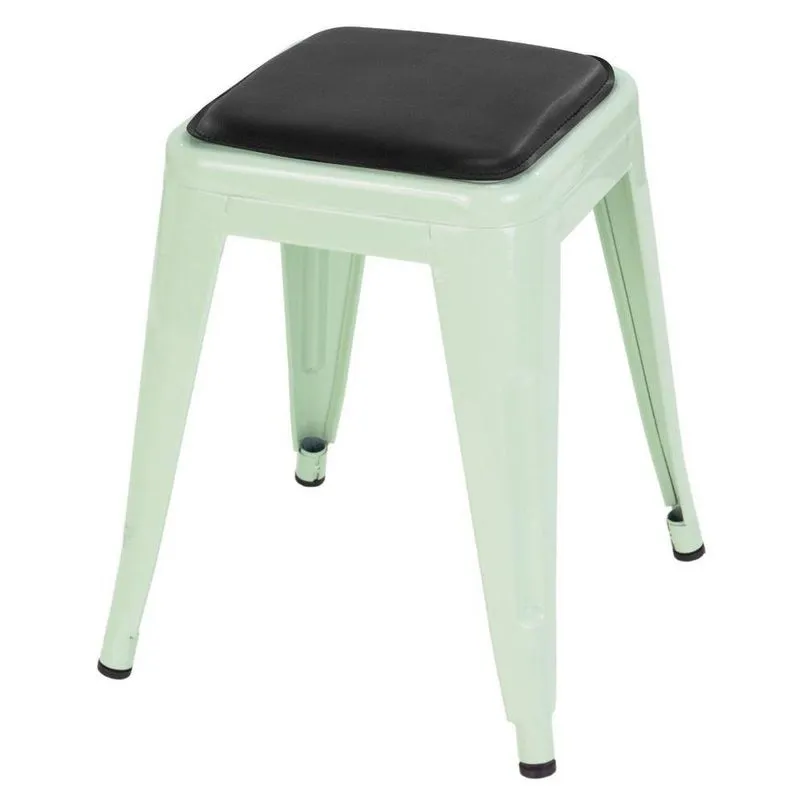 Banqueta Baixa Iron Tolix 45 Cm Design Industrial Com Almofada Verde Claro Com Almofada Preta