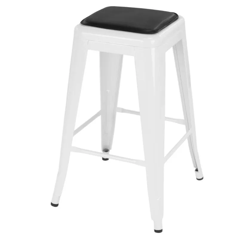 Banqueta média Iron Tolix 61 cm design industrial com almofada Branco com almofada preta