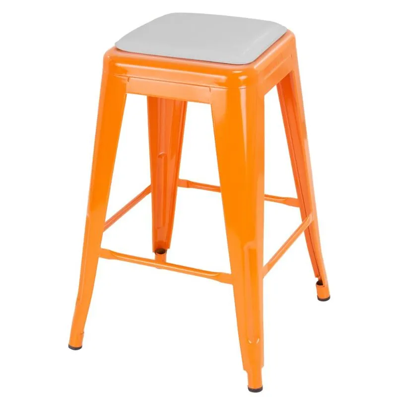 Banqueta média Iron Tolix 61 cm design industrial com almofada Laranja com almofada branca
