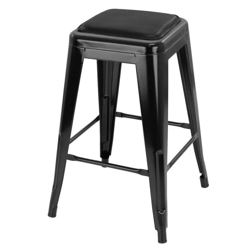 Banqueta Média Iron Tolix 61cm Design Industrial Com Almofada Preto Com Almofada Preta