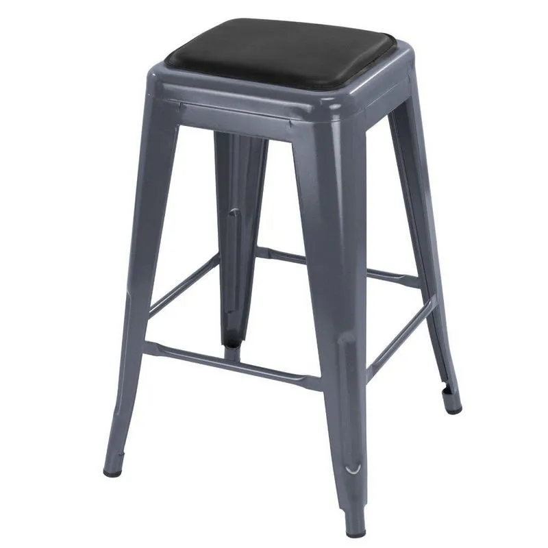 Banqueta Média Iron Tolix 66cm Design Industrial Com Almofada Cinza Escuro Com Almofada Preta