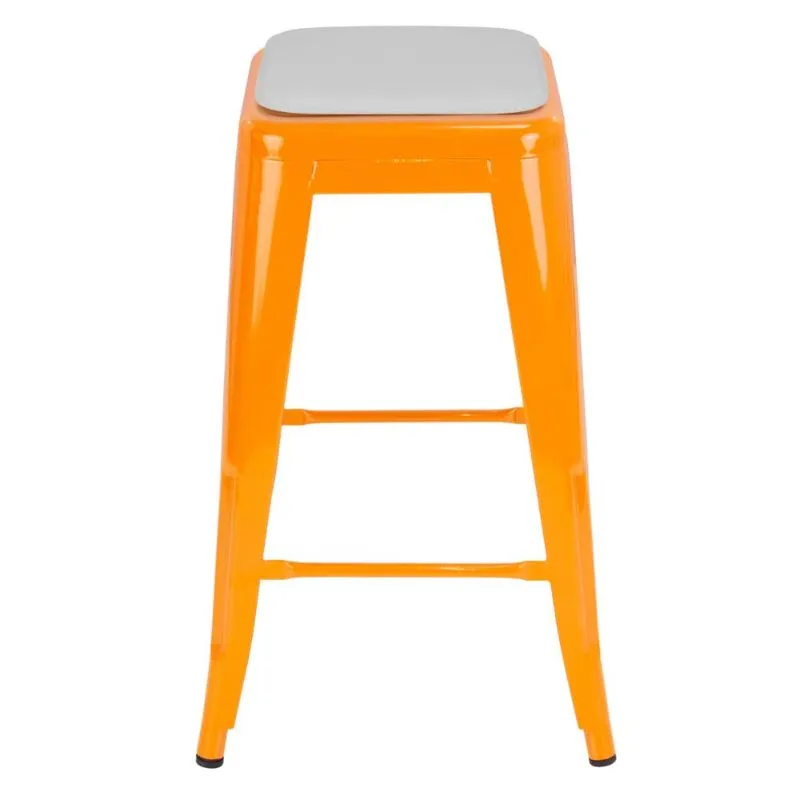 Banqueta média Iron Tolix 66 cm design industrial com almofada Laranja com almofada branca