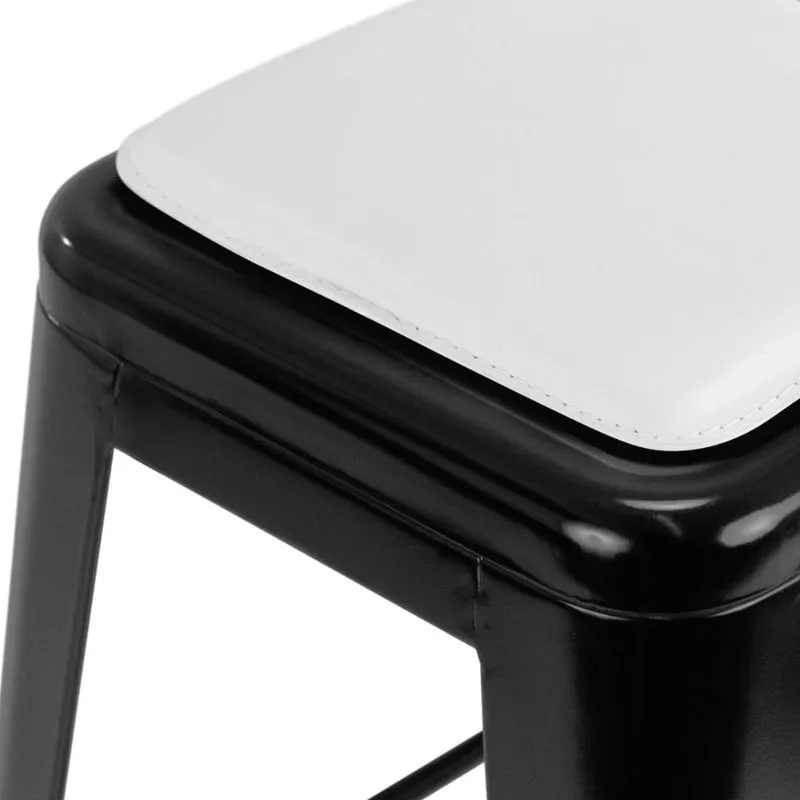 Banqueta média Iron Tolix 66 cm design industrial com almofada Preto com almofada branca