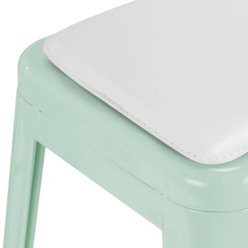 Banqueta média Iron Tolix 66 cm design industrial com almofada Verde claro com almofada branca