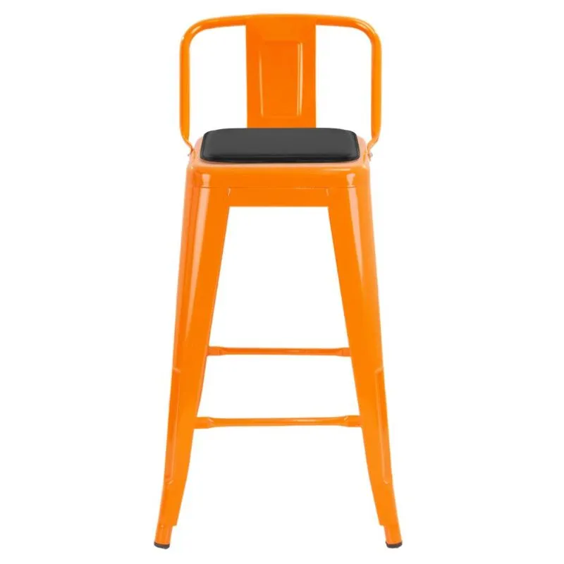 Banqueta média Iron Tolix encosto 61 cm design industrial com almofada Laranja com almofada preta