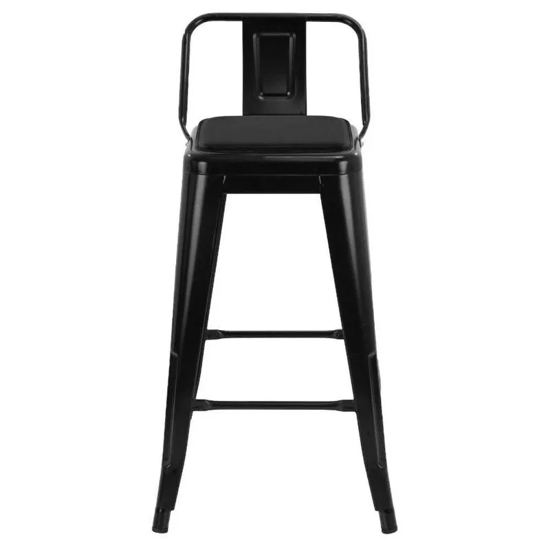 Banqueta Média Iron Tolix Encosto 61cm Design Industrial Com Almofada Preto Com Almofada Preta