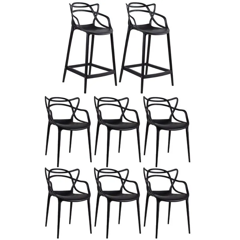 Kit 6 cadeiras + 2 banquetas médias Masters Allegra Preto