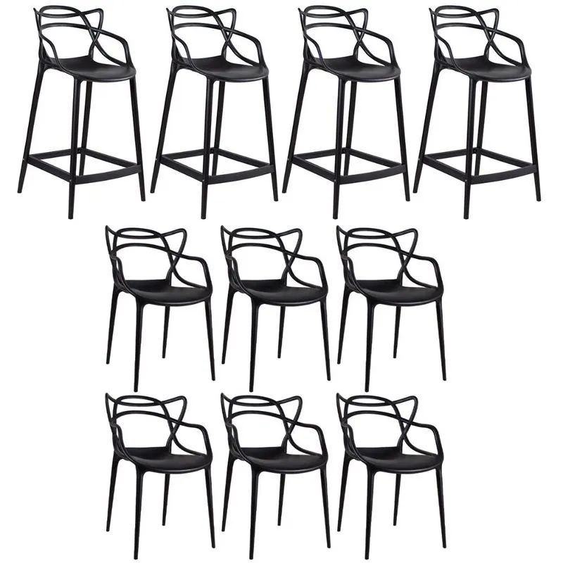 Kit 6 cadeiras + 4 banquetas médias Masters Allegra Preto