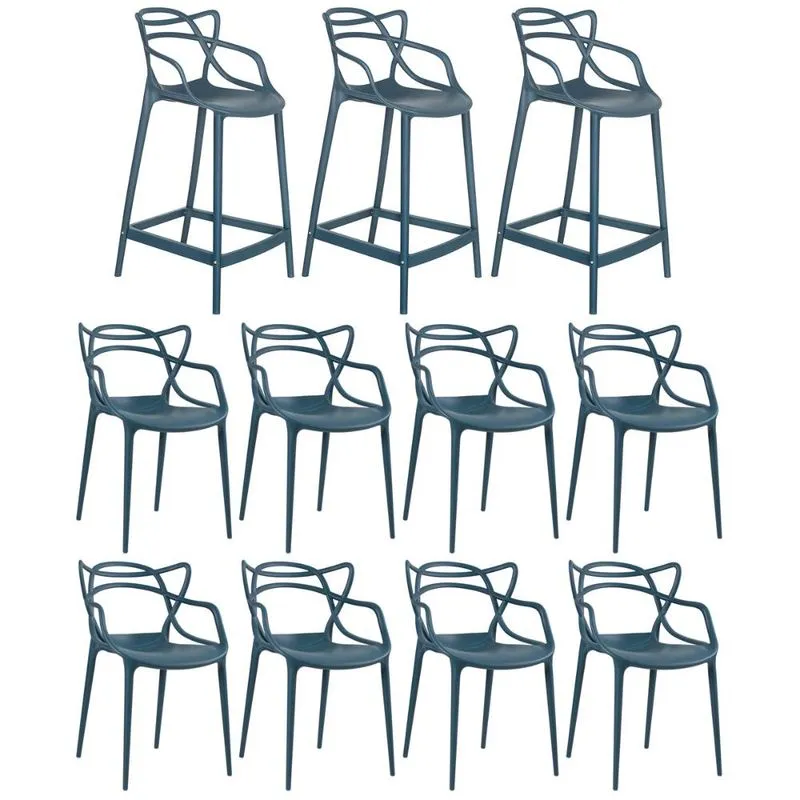 Kit 8 cadeiras + 3 banquetas médias Masters Allegra Azul petróleo