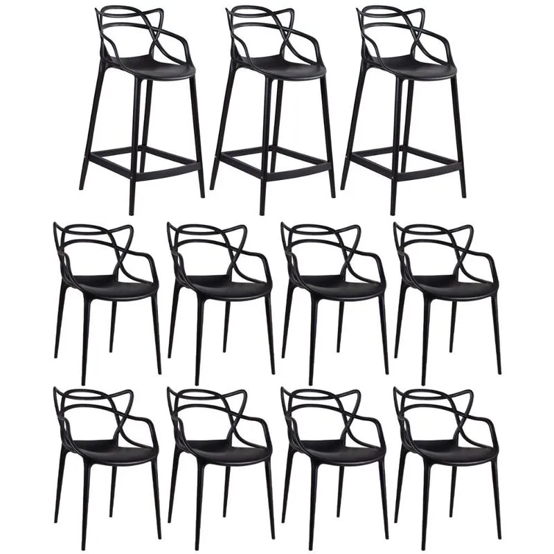 Kit 8 cadeiras + 3 banquetas médias Masters Allegra Preto