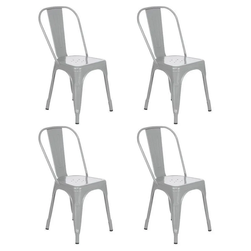 Kit 4 Cadeiras Iron Tolix Design Industrial Cozinha Bar Prata Prata