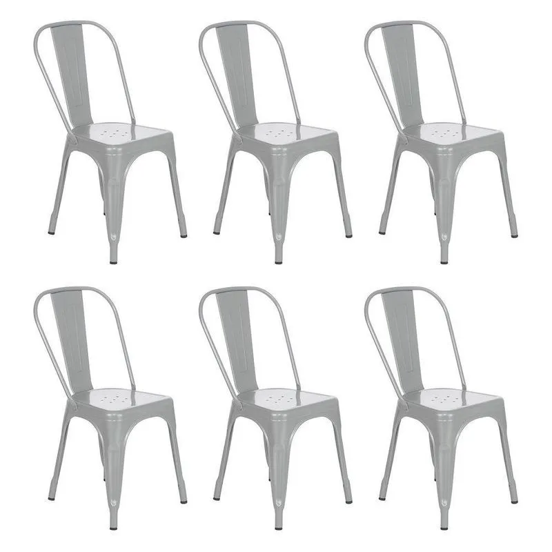 Kit 6 Cadeiras Iron Tolix Design Industrial Cozinha Bar Prata Prata