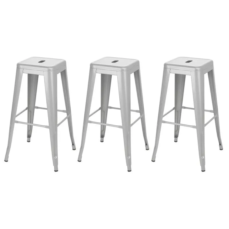 Kit 3 Banquetas Altas Iron Tolix 76 Cm Prata Bancada Cozinha Bar
