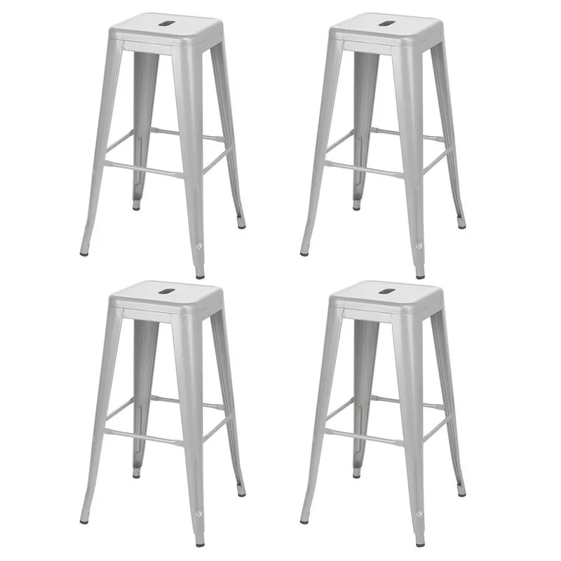 Kit 4 Banquetas Altas Iron Tolix 76 Cm Prata Bancada Cozinha Bar