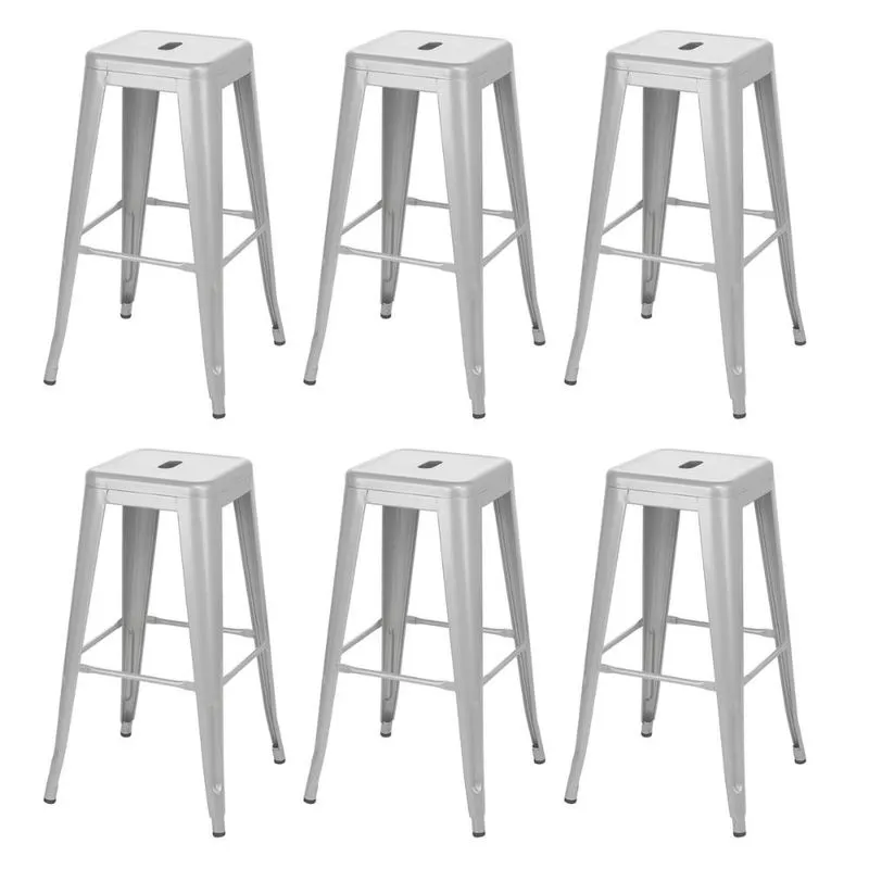 Kit 6 banquetas altas Iron Tolix 76 cm Prata bancada cozinha bar Prata