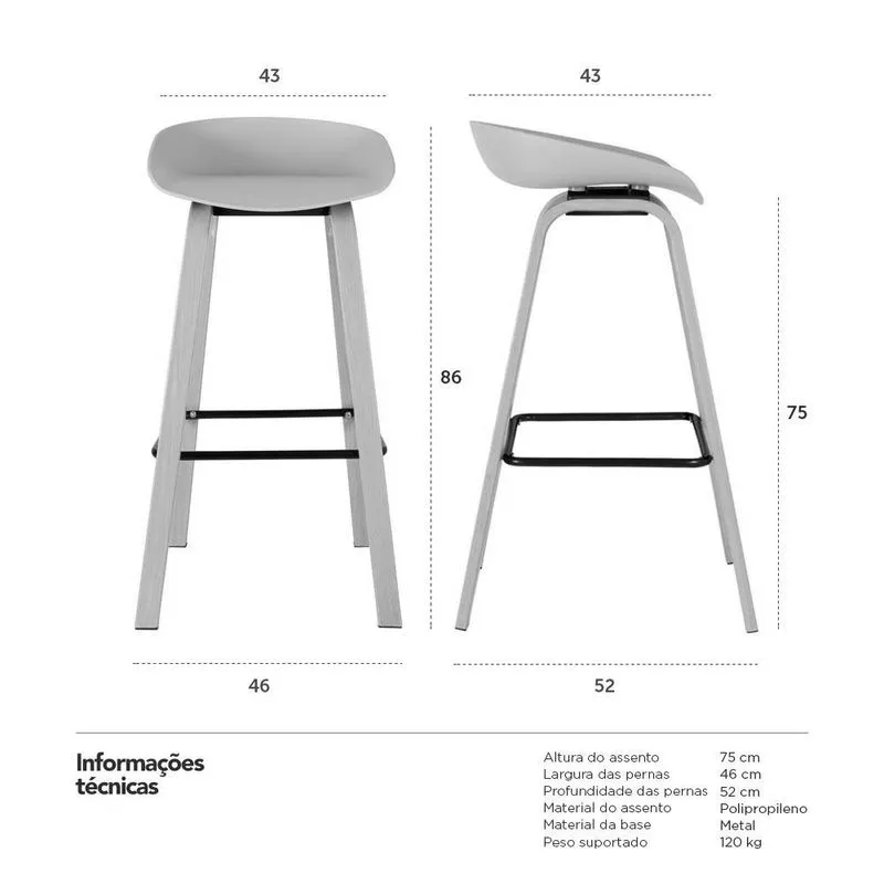 Kit 8 banquetas altas bancada cozinha Cassia BD 76 cm Nude