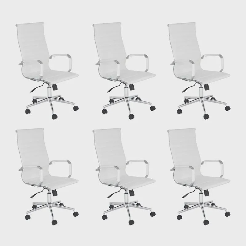 Kit 6 Cadeiras escritório Esteirinha Diretor Home office - Branco