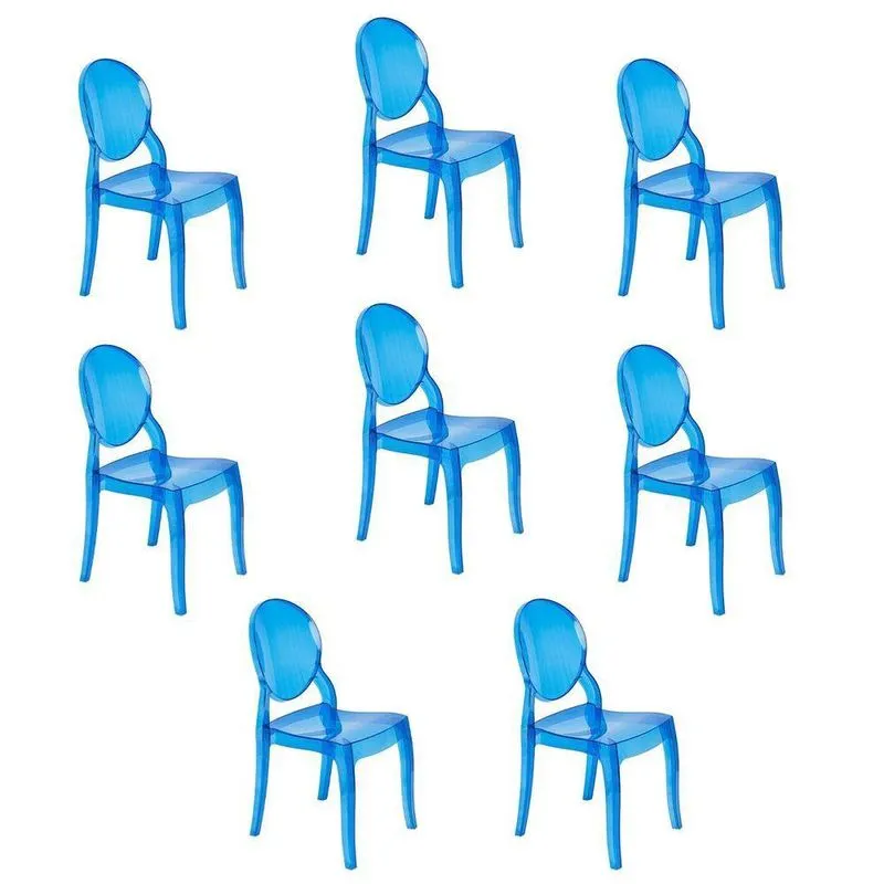 Kit 8 Cadeiras De Jantar Elizabeth Ghost Acrílica Transparente Azul Translúcido