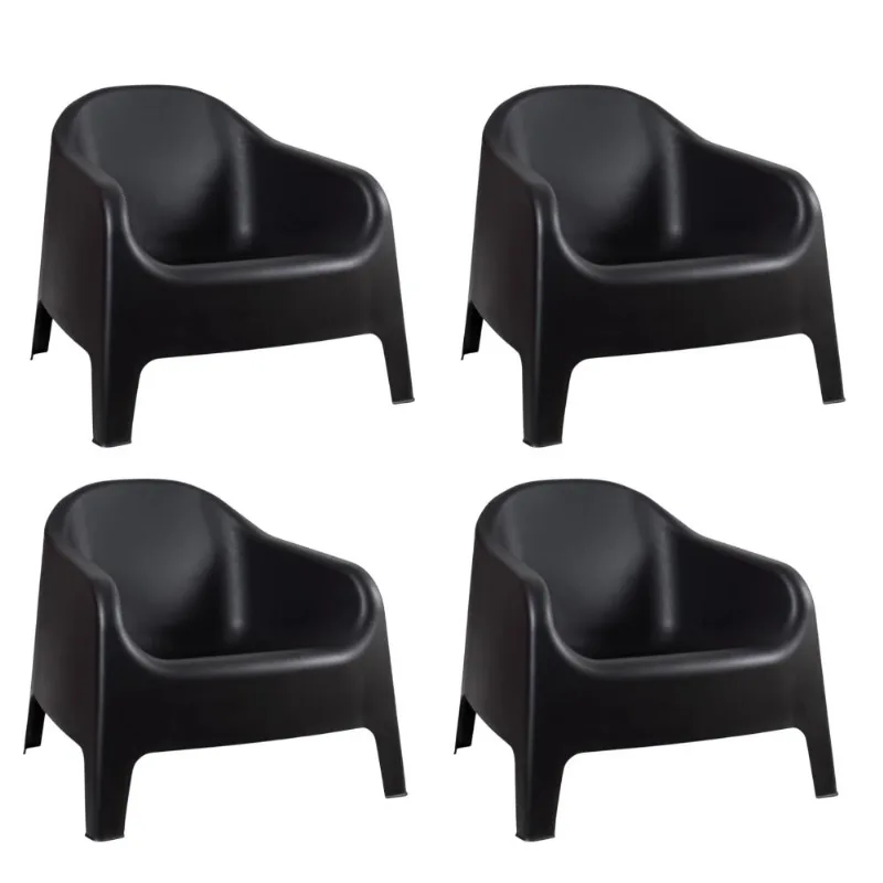 Kit 4 Cadeiras Poltrona Para Jardim Varanda Skarpo Preto