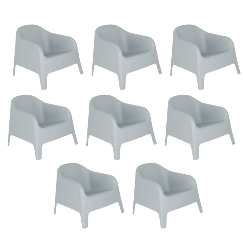Kit 8 Cadeiras Poltrona Para Jardim Varanda Skarpo Cinza