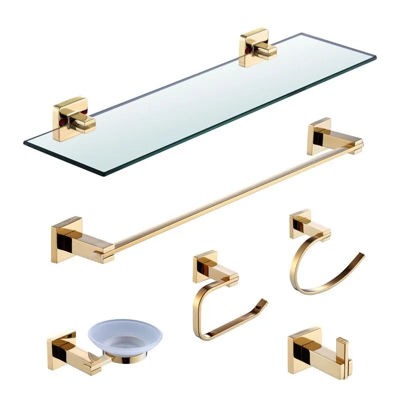 Kit Acessórios para Banheiro Prizi Aço Inox 6 Peças Dourado
