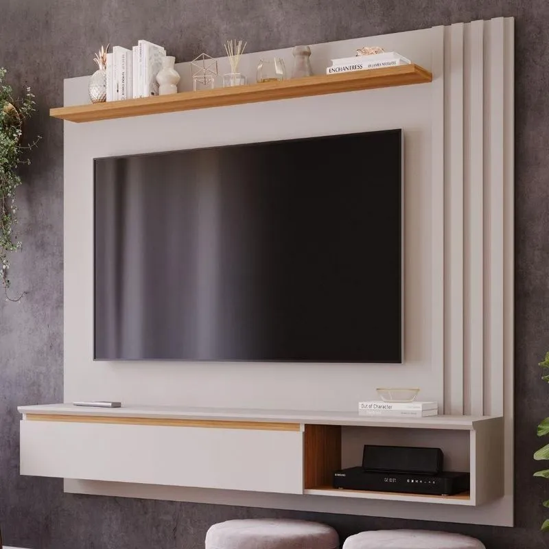 Painel Para Tv Até 60'' 100%mdf C/ 1 Porta E Nicho Panama Plus Permobili Off White/nature Off White