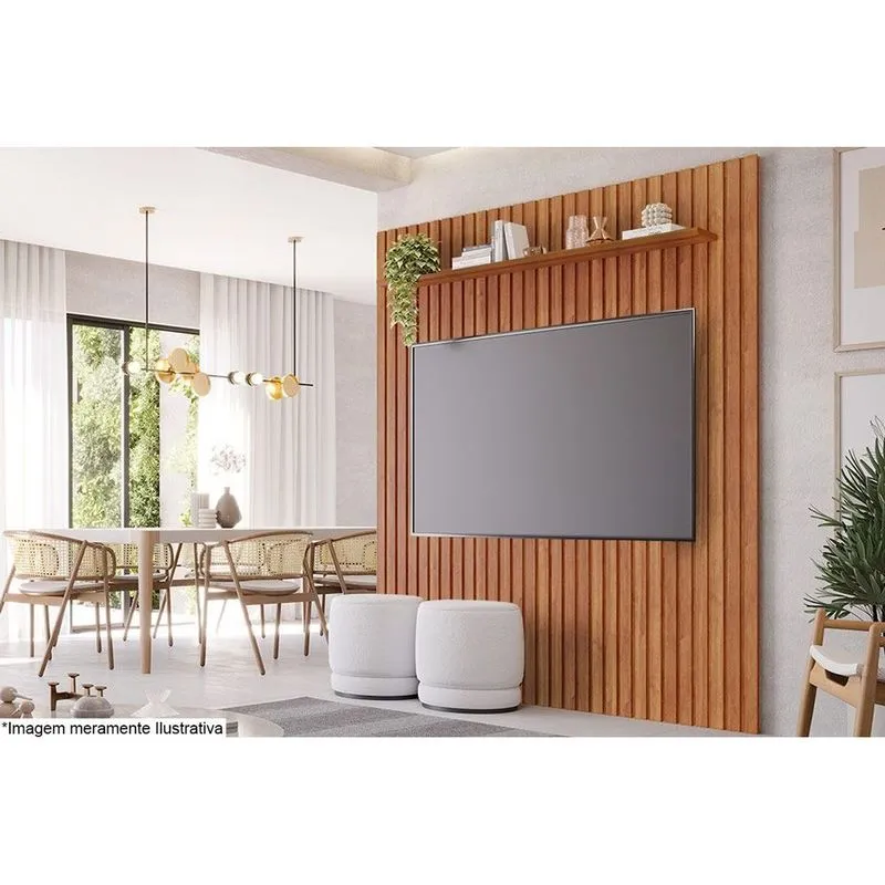 Painel Home p/ TV até 65 Pol Maragogi c/ Prateleira Ripado 185x220cm Cinamomo - Permóbili