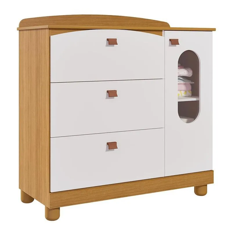 Cômoda Infantil Fofura 1 Porta e 3 Gavetas - Permóbili Baby Nature/Branco