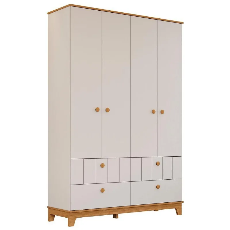 Guarda Roupa Infantil Roupeiro Biscoito 4 Portas de Bater 4 Gavetas MDF Off White-nature Permóbili