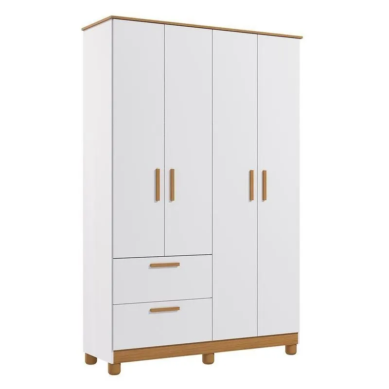 Guarda Roupa Infantil Jujuba 4 Portas E 2 Gavetas Nature-branco - Permóbili Baby Nature-branco