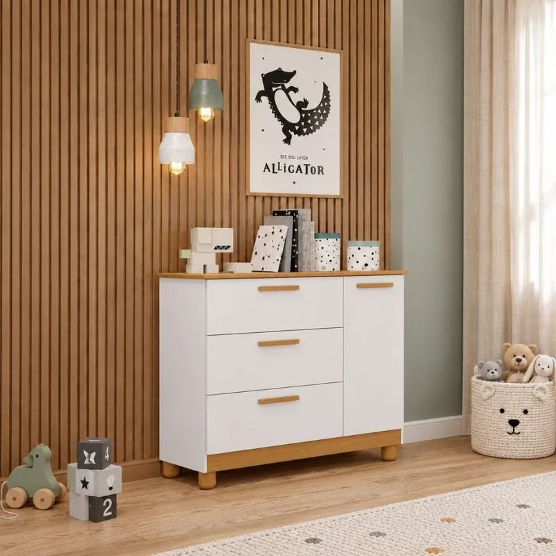 Cômoda Infantil 3 Gavetas 1 Porta MDF Jujuba Permobili