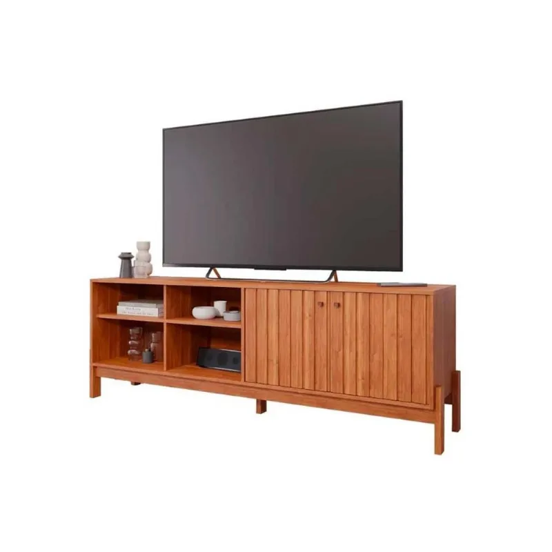 Rack Bancada p/ TV até 60 Pol Holanda 1.8 Ripado c/ 2 Porta e 4 Nichos 185cm Cinamomo - Permóbili