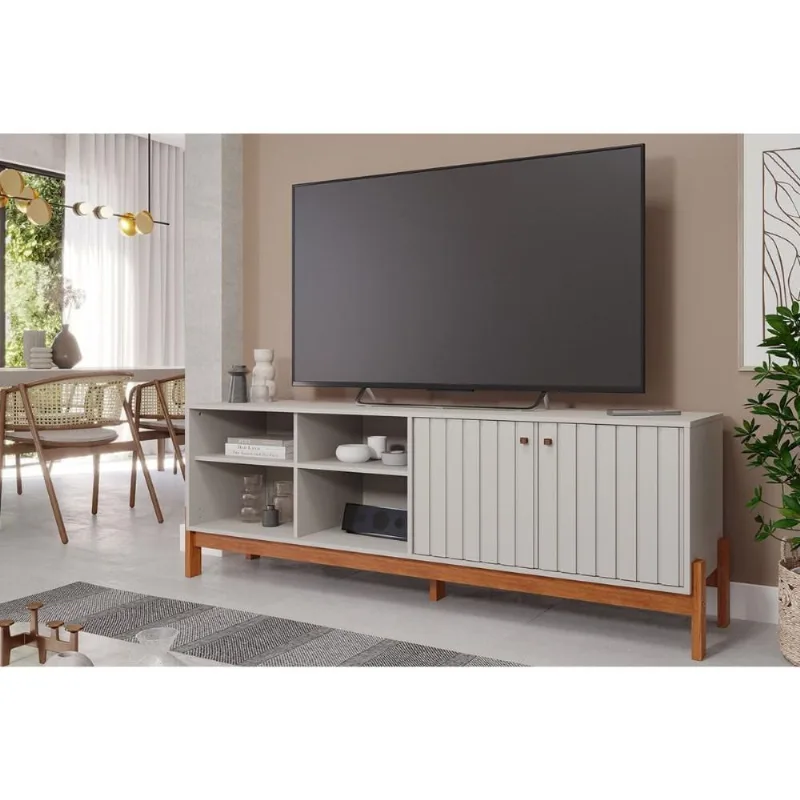 Rack Bancada p/ TV até 60 Pol Holanda 185cm Off White/Cinamomo Permóbili