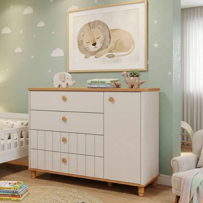 Cômoda Infantil 4 Gavetas 1 Porta em MDF Cupcake Permobili