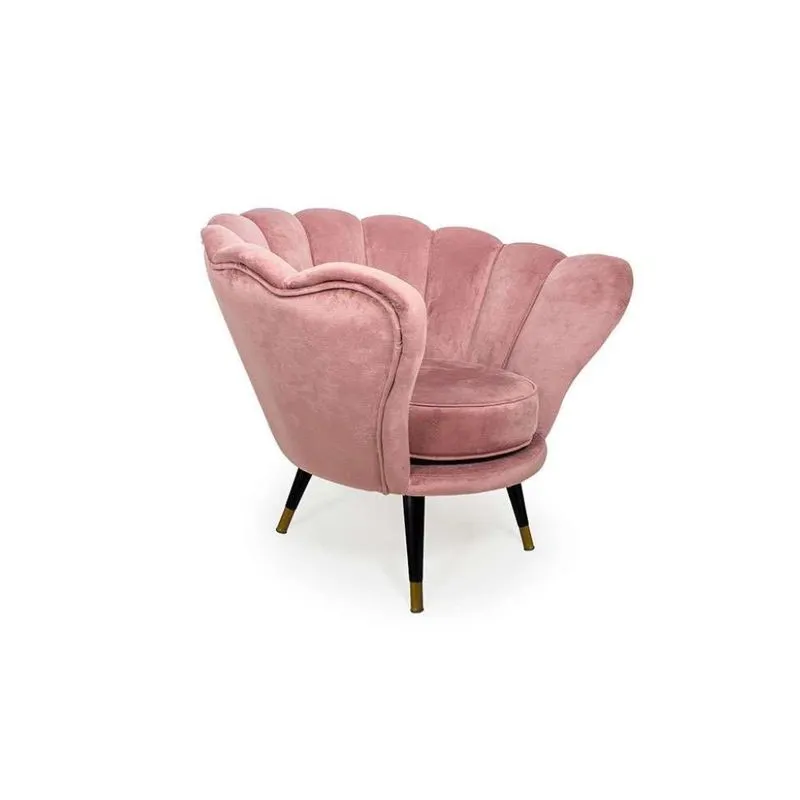 Poltrona Petala Veludo Rosa e Bronze
