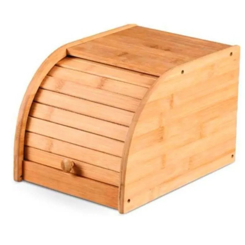 Porta Pão Em Bambu Com Porta Basculante Pequeno Retrátil